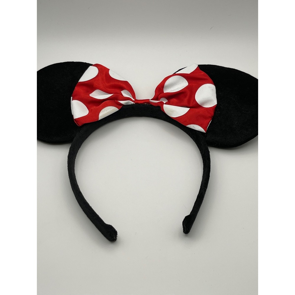 Disney Minnie Mouse Headband Black Velvet Ears Red Polka Dot Satin Bow Accessory